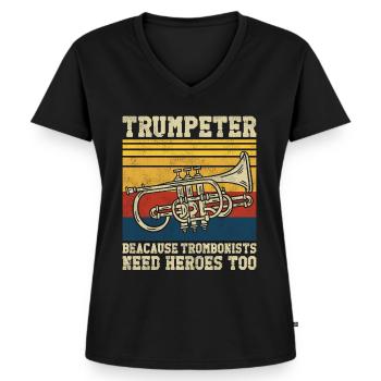 Trompettiste Vintage Rétro - T-shirt encolure en V Premium bio Femme - noir - Devant - AI Model Female 172 light (172cm)