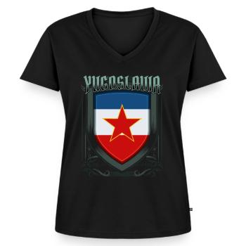 Jugoslawien - Frauen Premium Bio T-Shirt mit V-Ausschnitt - Schwarz - Vorne - AI Model Female 172 light (172cm)