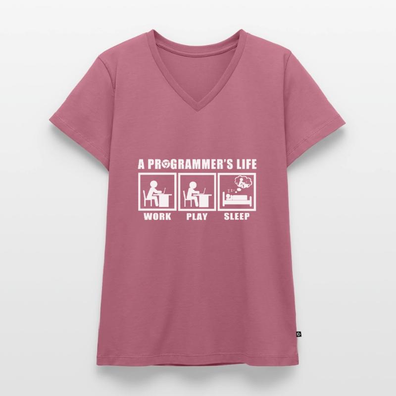 Das Leben eines Programmierers Spruch Geschenkidee Frauen Premium Bio T-Shirt mit V-Ausschnitt