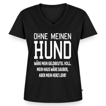 Ohne meinen Hund Hundespruch Geschenk Hunde Spruch - Frauen Premium Bio T-Shirt mit V-Ausschnitt - Schwarz - Vorne - AI Model Female 172 light (172cm)