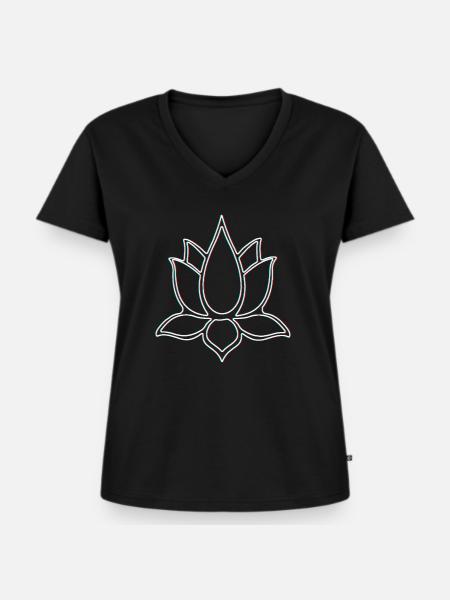3D Lotus - Frauen Premium Bio T-Shirt mit V-Ausschnitt - Schwarz