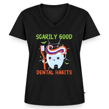 Des habitudes de soins dentaires effrayantes. - T-shirt encolure en V Premium bio Femme - noir - Devant - AI Model Female 172 light (172cm)