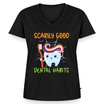 Des habitudes dentaires effrayantes. - T-shirt encolure en V Premium bio Femme - noir - Devant - AI Model Female 172 light (172cm)