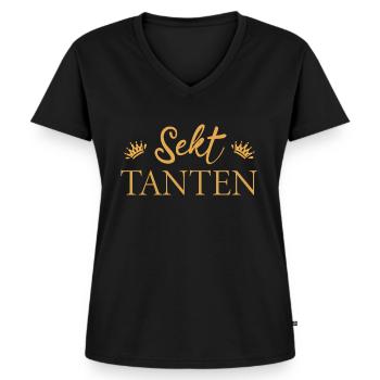 Sekt Tanten Krone - Frauen Premium Bio T-Shirt mit V-Ausschnitt - Schwarz - Vorne - AI Model Female 172 light (172cm)