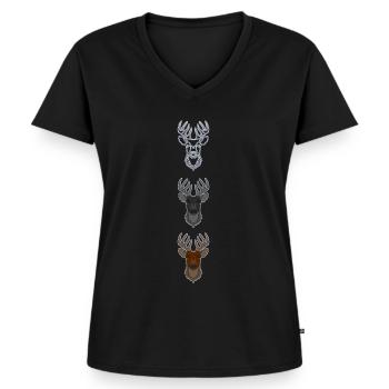 Rothirsch Geweih mit Hirschgeweih - Frauen Premium Bio T-Shirt mit V-Ausschnitt - Schwarz - Vorne - AI Model Female 172 light (172cm)