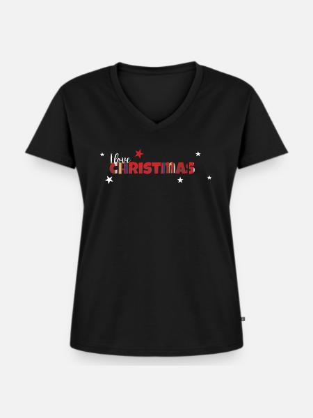 Weihnachtspulli I love Christmas - Frauen Premium Bio T-Shirt mit V-Ausschnitt - Schwarz