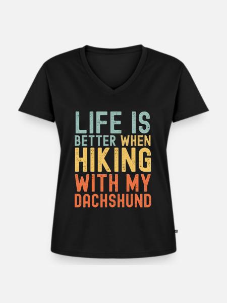 Dackel Wanderhund retro - Frauen Premium Bio T-Shirt mit V-Ausschnitt - Schwarz