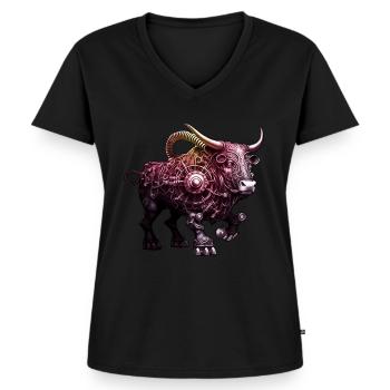 Ornate Steampunk Bull Detailed Intricate Cool Art - Women's Premium Organic V-neck T-shirt - black - Front - AI Model Female 172 light (172cm)
