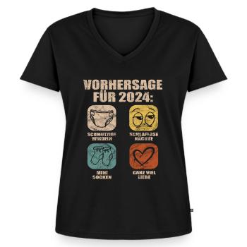 Werdende Eltern 2024 Babybauch Vorhersage - Frauen Premium Bio T-Shirt mit V-Ausschnitt - Schwarz - Vorne - AI Model Female 172 light (172cm)