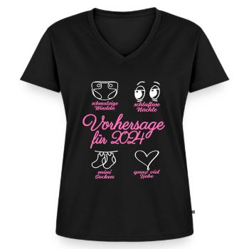 Werdende Eltern 2024 Babybauch Vorhersage - Frauen Premium Bio T-Shirt mit V-Ausschnitt - Schwarz - Vorne - AI Model Female 172 light (172cm)