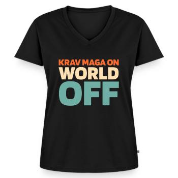 Krav Maga Krav Maga On World Off - Frauen Premium Bio T-Shirt mit V-Ausschnitt - Schwarz - Vorne - AI Model Female 172 light (172cm)