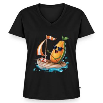Frucht Papaya Bootfahren Geschenk - Frauen Premium Bio T-Shirt mit V-Ausschnitt - Schwarz - Vorne - AI Model Female 172 light (172cm)