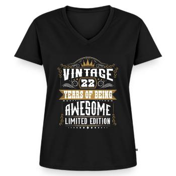 22 ans d’être génial 22 anniversaire 22 ans - T-shirt encolure en V Premium bio Femme - noir - Devant - AI Model Female 172 light (172cm)
