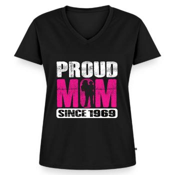 Proud Mom Since 1969 - Women's Premium Organic V-neck T-shirt - black - Front - AI Model Female 172 light (172cm)