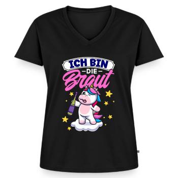 Ich Bin Die Braut Einhorn Jga - Frauen Premium Bio T-Shirt mit V-Ausschnitt - Schwarz - Vorne - AI Model Female 172 light (172cm)