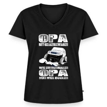 Opa Mit Geländewagen Wie Ein Normaler Opa Nur Cool - Frauen Premium Bio T-Shirt mit V-Ausschnitt - Schwarz - Vorne - AI Model Female 172 light (172cm)
