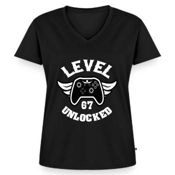 Level 67 Unlocked 67 Geburtstag - Frauen Premium Bio T-Shirt mit V-Ausschnitt - Schwarz - Vorne - AI Model Female 172 light (172cm)