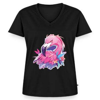 Flamingo Party Neon Flamingo Flamingos - Frauen Premium Bio T-Shirt mit V-Ausschnitt - Schwarz - Vorne - AI Model Female 172 light (172cm)