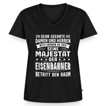 Eisenbahner Geburtstag Eisenbahner Sprüche - Frauen Premium Bio T-Shirt mit V-Ausschnitt - Schwarz - Vorne - AI Model Female 172 light (172cm)
