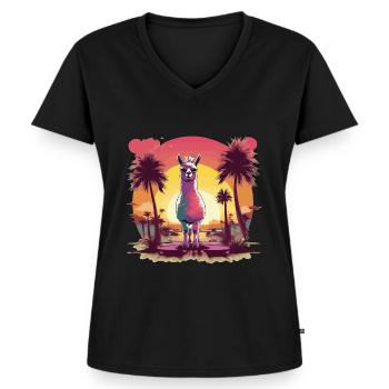 Alpaka - Frauen Premium Bio T-Shirt mit V-Ausschnitt - Schwarz - Vorne - AI Model Female 172 light (172cm)
