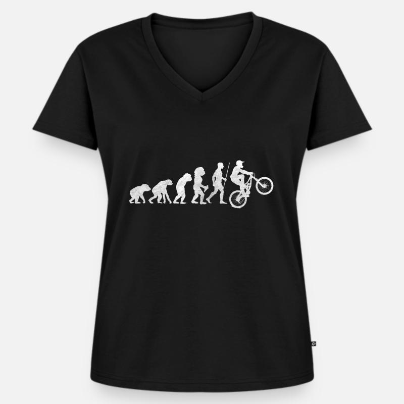 Fahrrad Evolution Entwicklung Steinzeit Freizeit - Frauen Premium Bio T-Shirt mit V-Ausschnitt - Schwarz