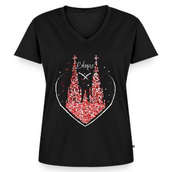 Kölner Dom Cologne Rot Weiss Karneval Kostümersatz - Frauen Premium Bio T-Shirt mit V-Ausschnitt - Schwarz - Vorne - AI Model Female 172 light (172cm)