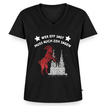 Kölner Dom Rot Weiss Rut Wies Fussball Karnevalist - Frauen Premium Bio T-Shirt mit V-Ausschnitt - Schwarz - Vorne - AI Model Female 172 light (172cm)