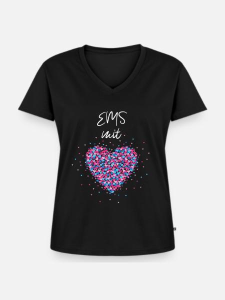 EMS mit Herz Elektromyostimulation Stimulation - Frauen Premium Bio T-Shirt mit V-Ausschnitt - Schwarz