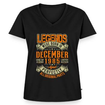 1985 Décembre Birthday Legend - T-shirt encolure en V Premium bio Femme - noir - Devant - AI Model Female 172 light (172cm)