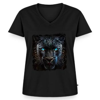 Schwarzer Panther Großkatze - Frauen Premium Bio T-Shirt mit V-Ausschnitt - Schwarz - Vorne - AI Model Female 172 light (172cm)