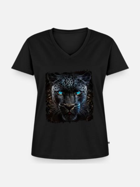 Schwarzer Panther Großkatze - Frauen Premium Bio T-Shirt mit V-Ausschnitt - Schwarz