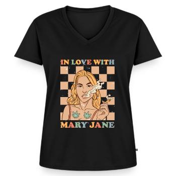 Cannabis Marihuana Weed Kiffen - Frauen Premium Bio T-Shirt mit V-Ausschnitt - Schwarz - Vorne - AI Model Female 172 light (172cm)