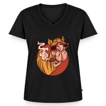 Cadeau de chameau Lama Alpaga Lama Animal Fumer - T-shirt encolure en V Premium bio Femme - noir - Devant - AI Model Female 172 light (172cm)