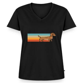 Dachshund Geschenk Dixie Wiener Doxie Dackel - Frauen Premium Bio T-Shirt mit V-Ausschnitt - Schwarz - Vorne - AI Model Female 172 light (172cm)