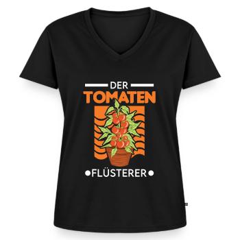 Der Tomaten Flüsterer Tomaten Paradeiser - Frauen Premium Bio T-Shirt mit V-Ausschnitt - Schwarz - Vorne - AI Model Female 172 light (172cm)