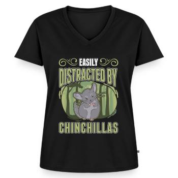 Easily distracted by Chinchillas - Women's Premium Organic V-neck T-shirt - black - Front - AI Model Female 172 light (172cm)