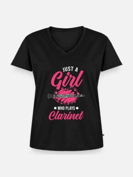 Klarinette Mädchen Klarinettistin - Frauen Premium Bio T-Shirt mit V-Ausschnitt - Schwarz