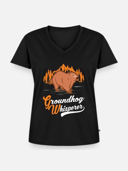 Murmeltier Flüsterer Groundhog Waldmurmeltier - Frauen Premium Bio T-Shirt mit V-Ausschnitt - Schwarz