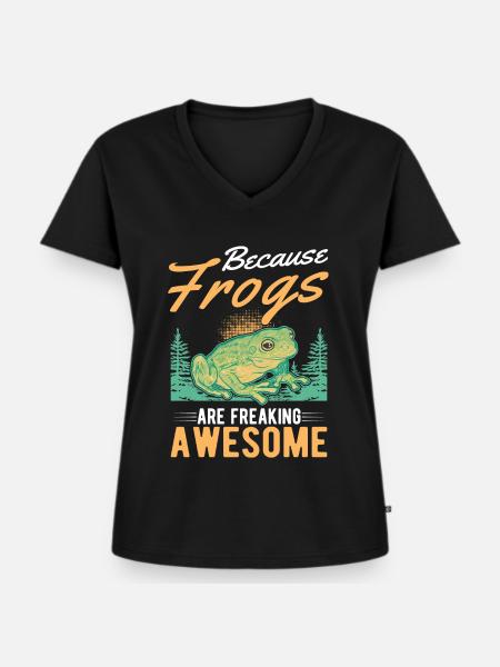 Frosch Geschenk Laubfrosch - Frauen Premium Bio T-Shirt mit V-Ausschnitt - Schwarz