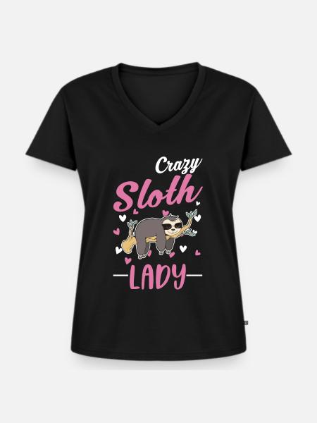 Verrückte Faultier Frau - Frauen Premium Bio T-Shirt mit V-Ausschnitt - Schwarz