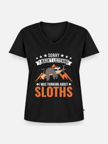 Faultier Liebhaber - Frauen Premium Bio T-Shirt mit V-Ausschnitt - Schwarz