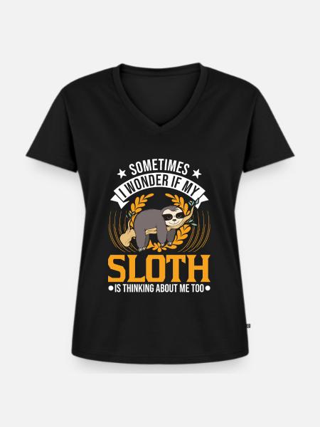 Faultier Liebhaber - Frauen Premium Bio T-Shirt mit V-Ausschnitt - Schwarz
