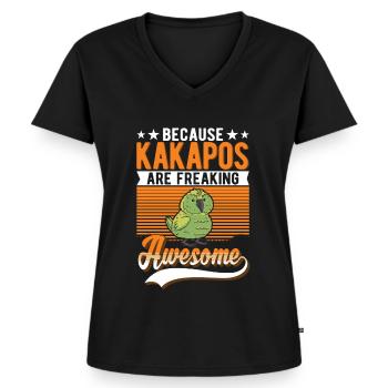 Kakapo Oiseau Perroquet de nuit - T-shirt encolure en V Premium bio Femme - noir - Devant - AI Model Female 172 light (172cm)