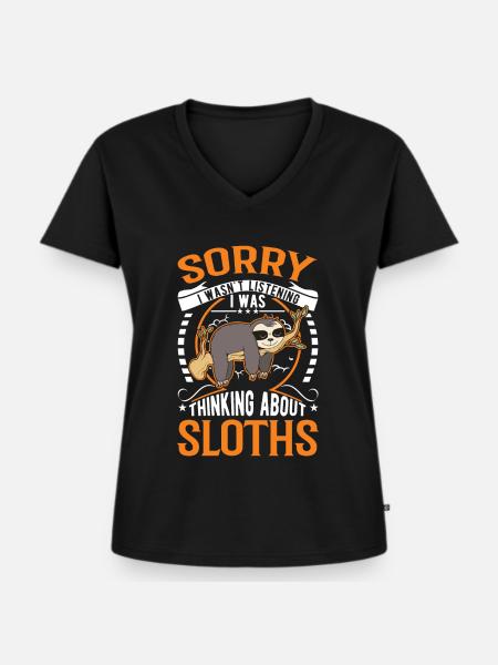 Faultier Liebhaber - Frauen Premium Bio T-Shirt mit V-Ausschnitt - Schwarz