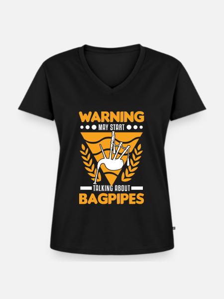 Warnung Dudelsack Dudelsackspieler - Frauen Premium Bio T-Shirt mit V-Ausschnitt - Schwarz