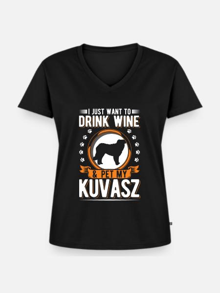 Kuvasz und Wein - Frauen Premium Bio T-Shirt mit V-Ausschnitt - Schwarz