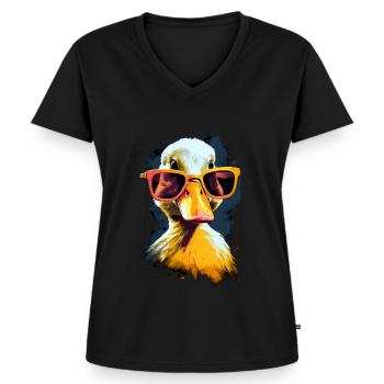 Ducks with sunglasses - Women's Premium Organic V-neck T-shirt - black - Front - AI Model Female 172 light (172cm)