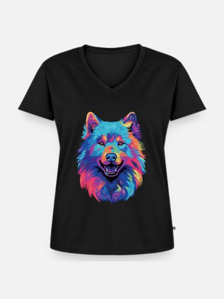 Samojede Schlittenhund Samojeden - Frauen Premium Bio T-Shirt mit V-Ausschnitt - Schwarz
