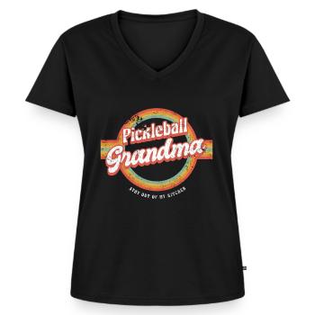 Pickleball Grand-mère restez hors de ma chemise de cuisine - T-shirt encolure en V Premium bio Femme - noir - Devant - AI Model Female 172 light (172cm)