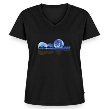Gitarre Natur Mond Einrad Gitarrist Einradfahrer - Frauen Premium Bio T-Shirt mit V-Ausschnitt - Schwarz - Vorne - AI Model Female 172 light (172cm)